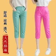 2018 mùa hè bông và vải lanh quần âu của phụ nữ quần linen bảy quần harem quần đàn hồi eo feet lỏng phiên bản Hàn Quốc của thủy triều
