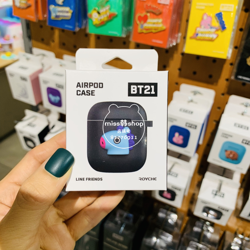 Mang Black (In Stock)the republic of korea BTS Bulletproof Youth League BT21 Apple AirPods wireless Bluetooth Earphone box smart cover silica gel Fall prevention