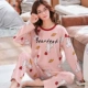 Bộ đồ ngủ nữ mùa xuân và mùa thu cotton dài tay Hàn Quốc mỏng hai mảnh phù hợp với học sinh dễ thương mặc quần áo ở nhà mùa đông - Giống cái