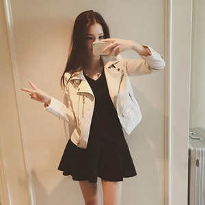 Da nhỏ phụ nữ đoạn ngắn mùa xuân và mùa thu 2018 mới của Hàn Quốc phiên bản của tự trồng hoang dã mỏng mùa thu đầu máy áo khoác PU leather jacket