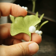 Gõ đẹp nghệ thuật xanh Bơ nhỏ ngọc trai tươi lá trâm cài Hàn Quốc - Trâm cài