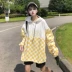 Harajuku phong cách loose bf retro kẻ sọc dài tay trùm đầu áo len nữ triều mùa thu Hàn Quốc phiên bản của hoang dã áo khoác ulzzang áo len cao cổ Áo len