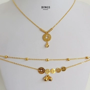 Vòng cổ Lucky Fortune Vòng chân vàng 18K Vàng nhỏ Tiền vàng Chuông đôi Lớp Gửi mẹ Quà tặng Vàng hồng Hàn Quốc