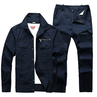 Летний темно-синий костюм с пятью карманами из чистого хлопка (на пуговицах)