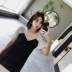 ◆ yang momo ◆ đầm voan Hàn Quốc phiên bản của thắt lưng cao khâu một chiếc váy từ trumpet tay áo giả hai mảnh xù váy mẫu váy chữ a đẹp 2020 A-Line Váy