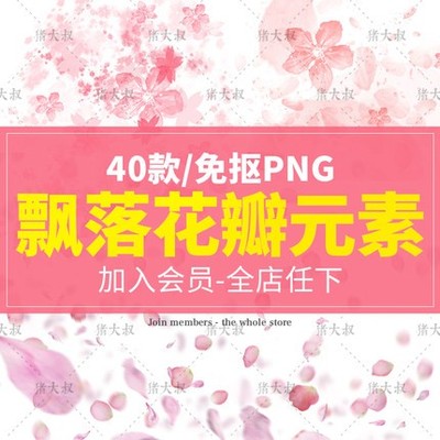 0154日系文艺花瓣飘落溶图人物背景高清PNG图案元素 影楼摄...-1