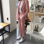 2018 mùa xuân và mùa thu mới của Hàn Quốc đôi ngực blazer + cao eo giản dị chín điểm chân quần hai phù hợp với phụ nữ