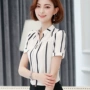 Áo thun nữ tay lửng ngắn tay kẻ sọc 2018 hè mới Hàn Quốc áo thun nữ rộng rãi - Áo phông áo thun tay lỡ