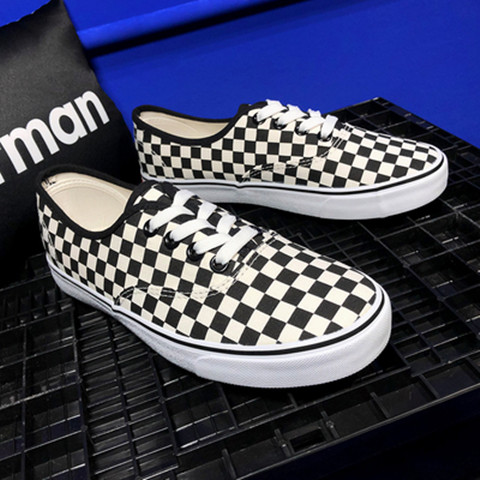 708 Black And White Checkblack and white checkerboard lattice canvas shoe male Trochanter Lazy man Low Gang trend classic No shoelaces Men's Shoes impute to another Kick on