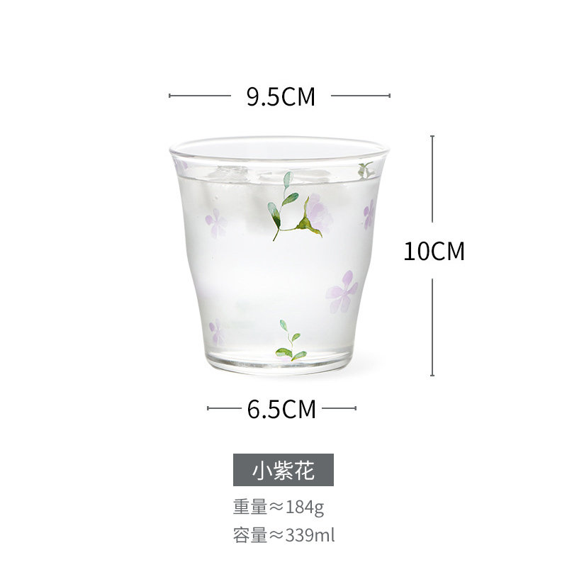 Hand Made Glass (Small Purple Flower)Painting market Home Furnishing Heat resistant glass Water cup household Daisy teacup Milk tea cup Cold drink cup like a breath of fresh air glass