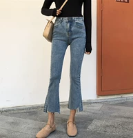 Осенний эластичный мегафон, джинсы, штаны, большой размер, высокая талия, в корейском стиле, свободный прямой крой