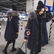 Lót có thể tháo rời 2018 mùa đông mới của Hàn Quốc phiên bản của cổ áo lông thú lớn trong dài xuống áo khoác của phụ nữ lỏng lẻo dày áo triều