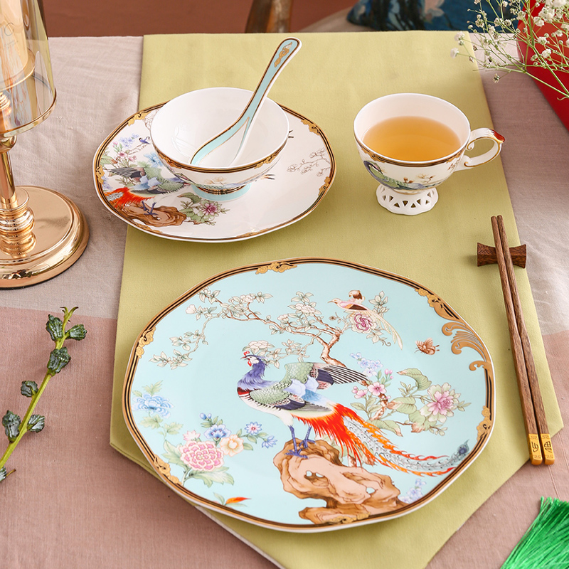 1 Cup 1 Bowl 1 Spoon + 8.5 Inch Plate 10.5 Inch PlateNew Chinese style Chinese style National tide coffee cup suit British style Small luxurious ceramics household good-looking afternoon tea tea set