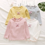 Mùa thu 2019 mới thêu chữ thêu đáy áo cô gái hoang dã bằng gỗ T-shirt quần áo trẻ em - Áo thun