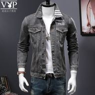 Playboy VIP denim giản dị áo khoác cá tính Tiếng Anh thêu hit màu denim áo mùa xuân nam áo khoác áo kiểu trung niên u50