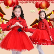 Cô gái công chúa váy sườn xám mùa thu và mùa đông trẻ em lớn ren Trung Quốc phong cách trẻ em váy sinh nhật váy cotton phù hợp với Tang