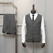 Mùa thu và mùa đông nam Anh tweed vest len ​​len xương cá vest vest quần set hai bộ thủy triều - Dệt kim Vest