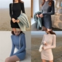 2018 mùa thu Hàn Quốc phiên bản của vòng cổ mới Slim váy của phụ nữ đầu dài tay đan đầm túi hip dưới váy thủy triều đầm voan