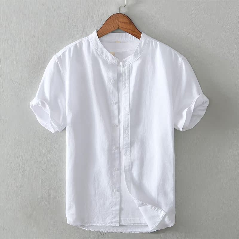 M17-740 Whiteshortsleevedt-shirtmenblousecottonlinensummer