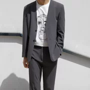 Màu xám phù hợp với áo sơ mi nam không cổ Slim Dongdaemun phiên bản Hàn Quốc của xu hướng giới trẻ giản dị nam đẹp trai - Suit phù hợp