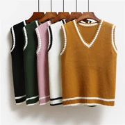 Hàn Quốc phiên bản của vest của phụ nữ mùa xuân chic ngắn không tay áo len v-cổ áo len cao đẳng gió vest sinh viên