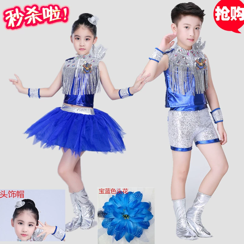 Ngày thiếu nhi Trang phục biểu diễn dành cho trẻ em Váy công chúa của bé gái Váy phồng Múa mới Trang phục khiêu vũ nhạc jazz Sequins - Trang phục