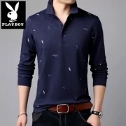 Playboy mùa thu đông trung niên nam tay dài áo thun cổ áo sơ mi polo sơ mi Slim cotton T kinh doanh bình thường