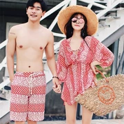 Cặp đôi đồ bơi nữ bikini ba mảnh bảo thủ nhỏ tươi mát bên bờ biển kỳ nghỉ quần nam đi biển mùa xuân áo tắm nóng - Vài đồ bơi