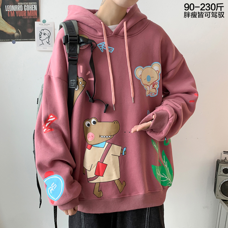 Autumn and Winter Hong Kong Style graffiti hooded sweater for men's fashionable and fat men's thickened large size trend loose and versatile coat