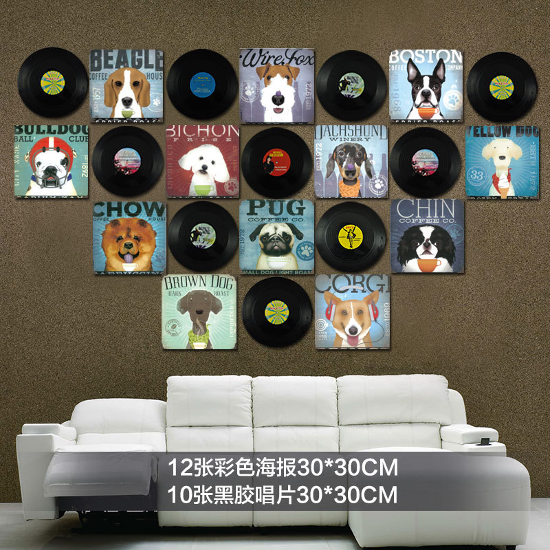 10 Records + 12 PostersVinyl record poster Wall decoration loft Industrial wind Retro shop bar cafe personality background Wall decoration