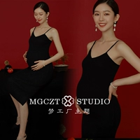 Черный эластичный реквизит для фотографии для беременных подходит для фотосессий, трикотажное платье, одежда