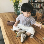 Bé trai áo sơ mi ngắn tay áo 2018 mới 1-2-3 tuổi trẻ em Hàn Quốc phiên bản của cô gái mùa hè sọc áo sơ mi