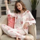 Đồ ngủ cao cấp của phụ nữ mùa thu mỏng phần cotton trùm đầu dài tay cực lớn kích thước dịch vụ gia đình phù hợp với phụ nữ mùa xuân và mùa thu áo len - Giống cái