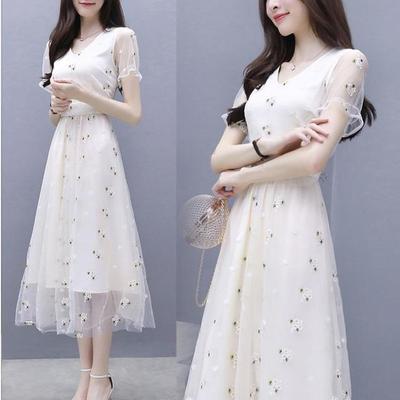 雪纺连衣裙女夏季2021新款女士碎花裙子仙女超仙森系收腰显瘦气质