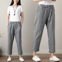 Mùa hè mới kích thước lớn cotton và quần linen nữ kẻ sọc cotton và vải lanh chín quần nhỏ chân nhỏ quần harem quần cà rốt giản dị quần baggy kaki nữ