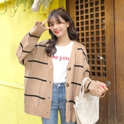 2018 mùa thu mới Hàn Quốc phiên bản của hoang dã lỏng v-cổ kẻ sọc áo len nữ dài tay mỏng cardigan giản dị áo