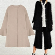 2019 mùa thu và mùa đông za len handmade áo khoác nữ tay áo lá sen dài phần lông cừu ra 5854222 - Áo len lót đôi