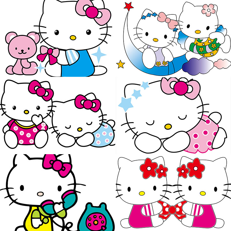 Hello Kitty卡通KT猫凯蒂猫热转印烫画印花PNG免抠图案AI矢量素材