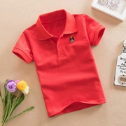 Quần áo trẻ em mùa hè trẻ em ngắn tay t-shirt red boy cotton màu rắn ve áo trong các con lớn bé nửa tay polo áo sơ mi