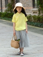 2802 quần áo trẻ em nguyên bản "Mingguo thích vẽ tranh" bé gái Cộng hòa Trung Quốc áo gió cotton trẻ em áo sơ mi ngắn tay mùa hè - Áo sơ mi đầm trẻ em cao cấp