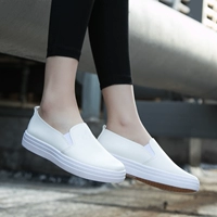Da một chân của phụ nữ giày mùa xuân và mùa hè sinh viên giày vải không thấm nước PU phẳng giày lười đặt chân giản dị nhỏ màu trắng giày thủy triều giầy lv nữ
