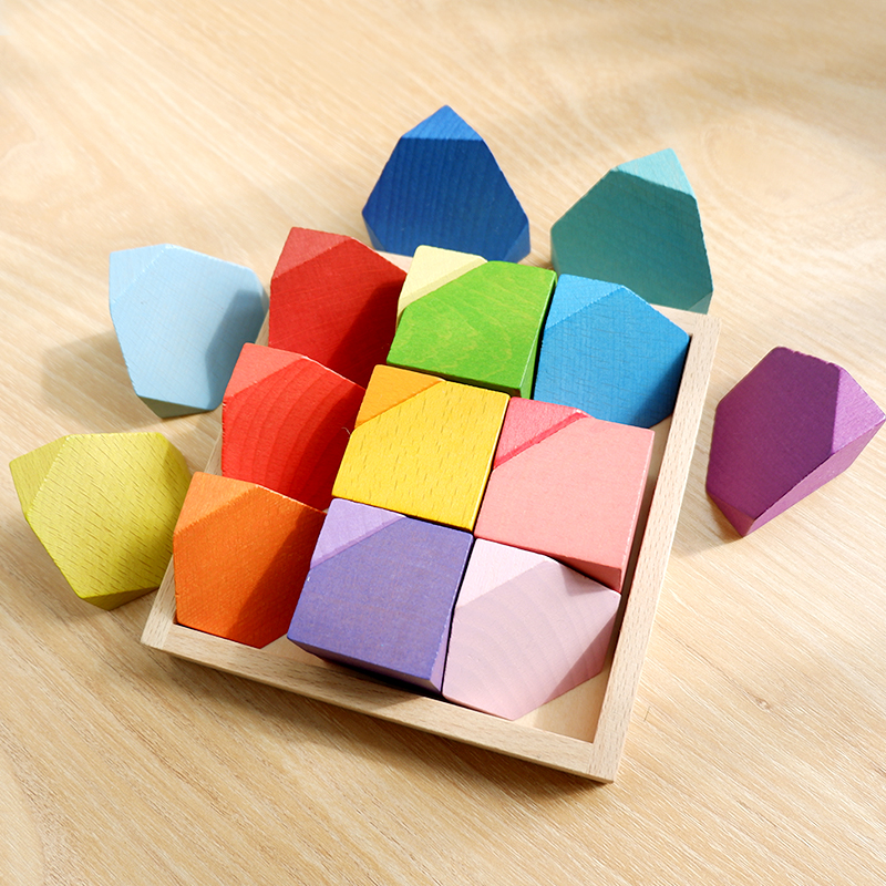 Beech Petal HornstoneRainbow Series weather scene build Solid wood Building blocks granule Toys Frosted ball Forest Tree  house Coral