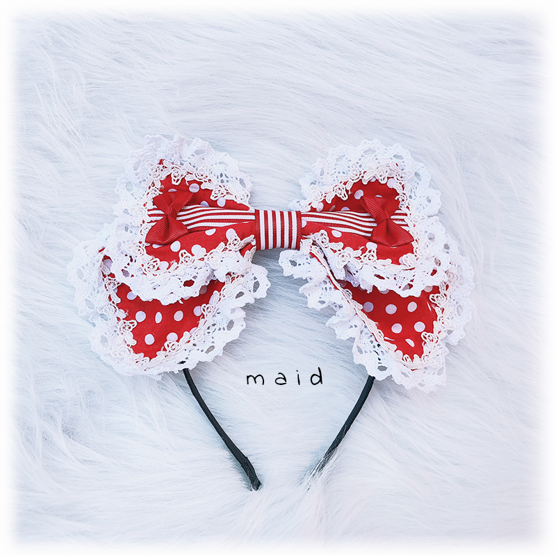 Red【 maid 】 Picking strawberries Black red kc Super large Super cute Of bow Lolita gorgeous hair hoop strawberry Countryside