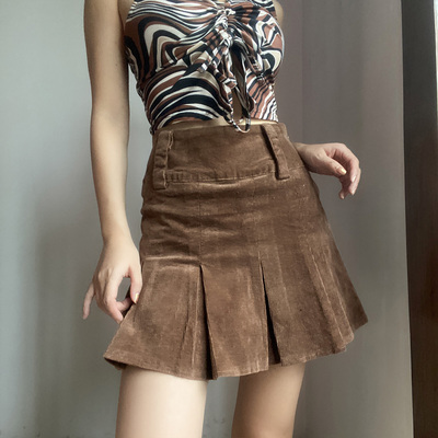 taobao agent Retro cute short corduroy pleated skirt, safe mini-skirt, high waist