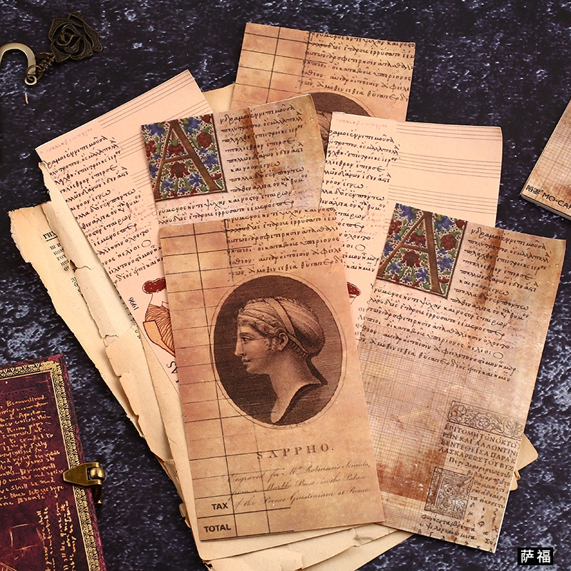 SapphoMo Mo writer manuscript Hand account Notepad Retro Nostalgia European style Hand account Collage background decorate Material paper