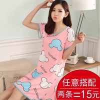 Mùa hè nightdress ladies cotton ngắn tay lỏng lẻo váy dài ngọt ngào dễ thương giản dị sinh viên tươi cotton đồ ngủ phụ nữ đầm ngủ nữ