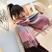 Phiên bản Hàn Quốc của mùa thu và mùa đông phù hợp với khăn len kẻ sọc nữ dài sử dụng khăn choàng lớn để giữ ấm cổ áo một thế hệ - Khăn quàng cổ / khăn quàng cổ