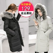 Chống mùa xuống áo khoác của phụ nữ phần dài Hàn Quốc phiên bản của lỏng đầu gối dày ấm màu trắng vịt xuống cổ áo lông thú lớn giải phóng mặt ...