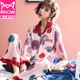 Bộ đồ ngủ cho mèo nữ mùa xuân và mùa thu cotton dài tay cardigan cộng với size áo Hàn Quốc ngọt ngào phục vụ nhà sinh viên phù hợp với mùa thu đông - Nam giới