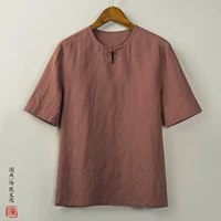 Летняя ретро футболка с коротким рукавом, жакет, китайский стиль, из хлопка и льна